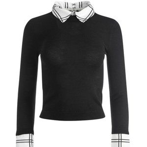 Alice + Olivia Porla Collared Sweater NWT, Black, Soft White, XS